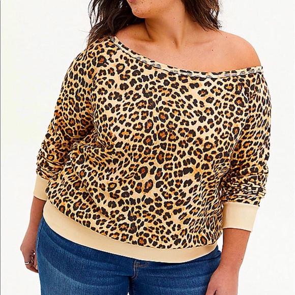 torrid Tops - Torrid Leopard Print Off Shoulder Sweatshirt 1X